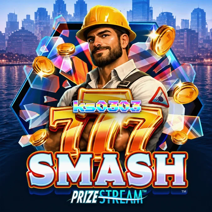 Tampilan antarmuka permainan slot 777 Smash dengan tema konstruksi.