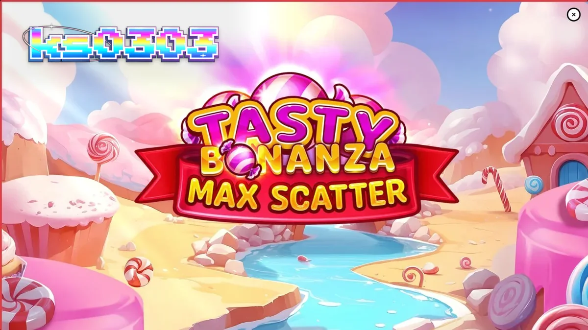 Tampilan visual slot Tasty Bonanza Max Scatter dengan tema permen yang cerah